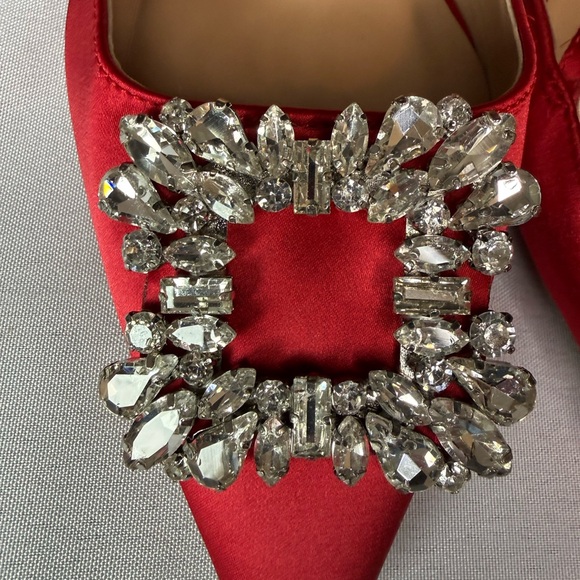 A New Day Red Satin Heels with Crystal Embellishments - Picture 2 of 9